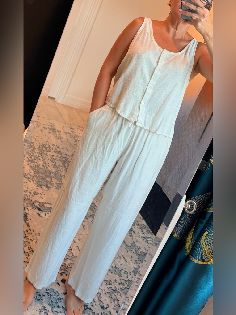 Light Cream Linen-Blend Wide Leg Jumpsuit